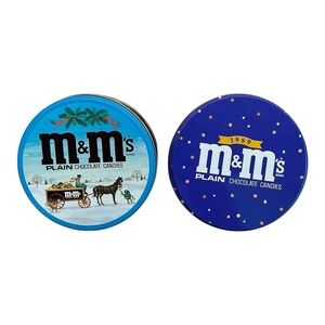 Vintage 1980s M&M’s Holiday Tins Can 5’ Plain Chocolate Candies Xmas set of 2
